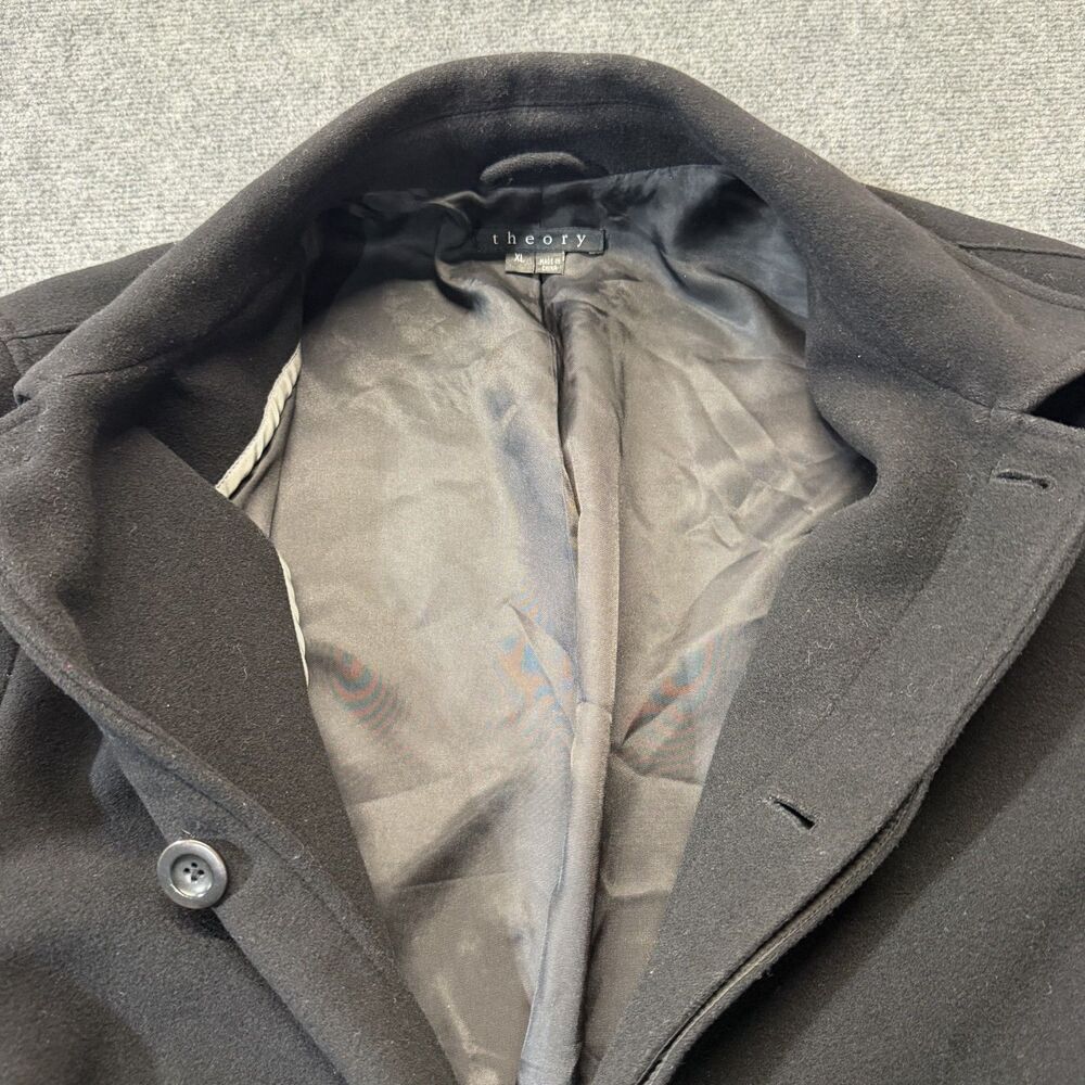 Theory Mens XL Black Wool Blend Overcoat Car Coat Jacket Hidden Zip Minimalist - Picture 8 of 9